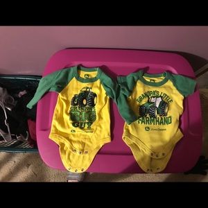Two John Deere 3-6 month onesies